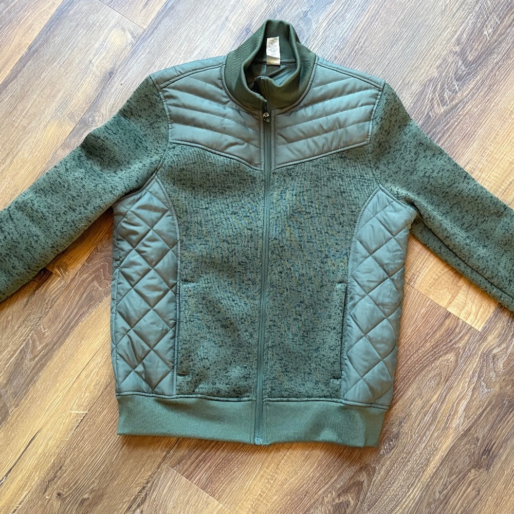 Xersion Jacket  Army Green Sweater and Quilted Design Zip Up Women’s M
